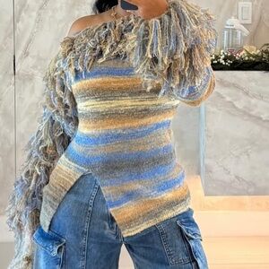 Chic Off-the-Shoulder Multicolor Sweater